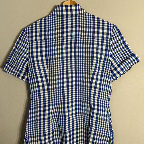 Theory Mayvine Dillon Plaid Linen Mini Shirt Dress Women 4 Blue White Preppy NWT - Picture 13 of 16